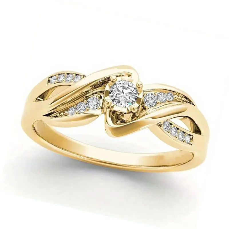 Women's copper cross ring with inlaid zircon stones in yellow gold colour