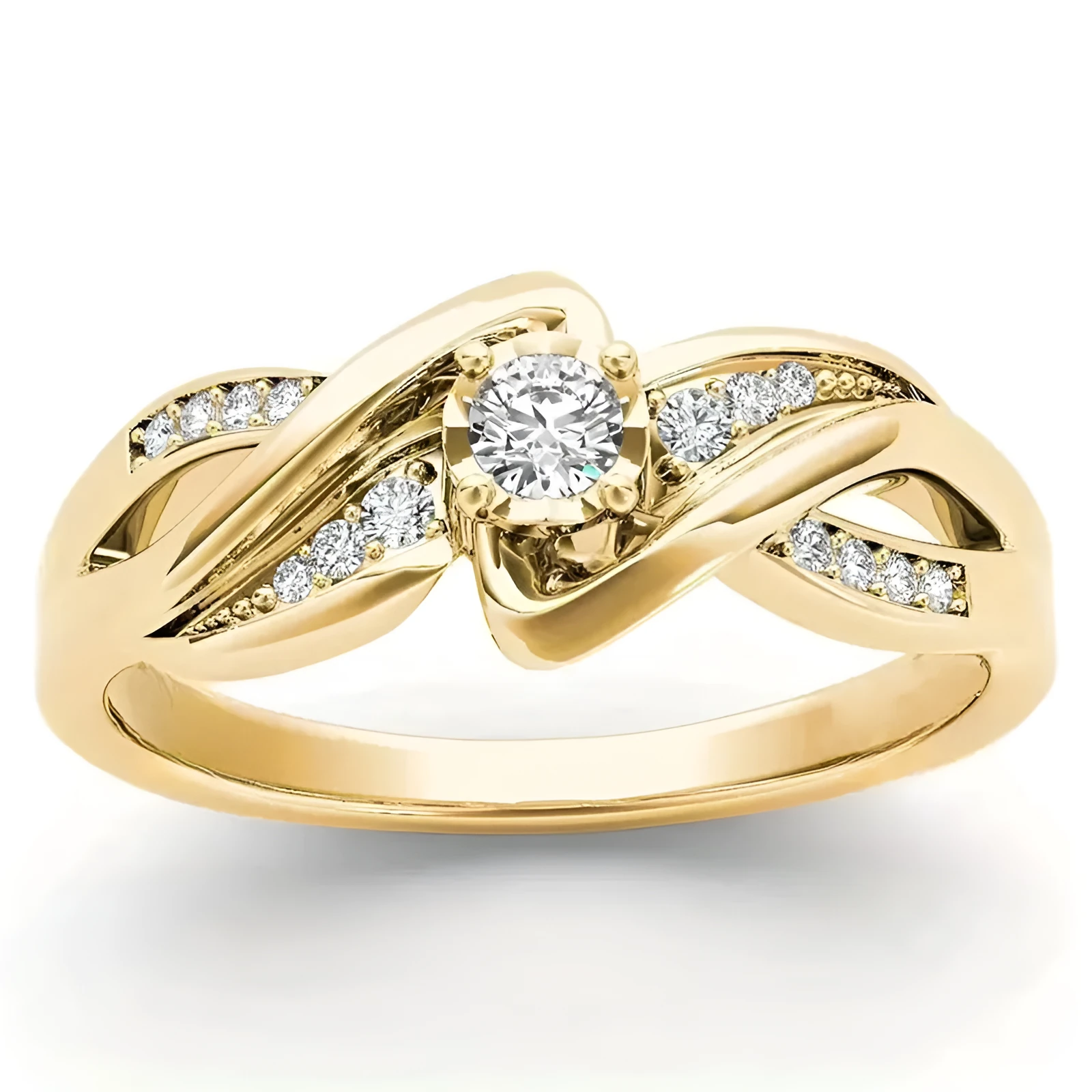 Women's copper cross ring with inlaid zircon stones in yellow gold colour