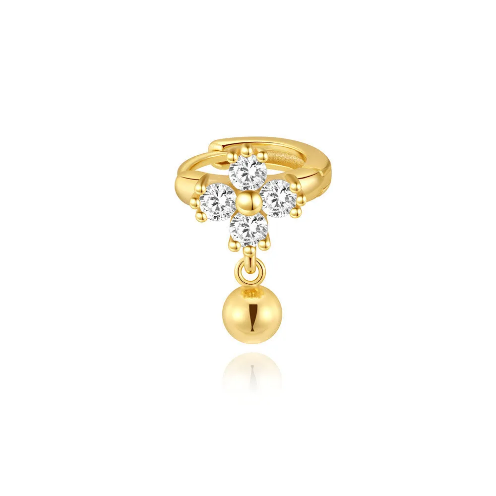 Single gold S925 sterling silver clover flower geometry ear clip pierced earring