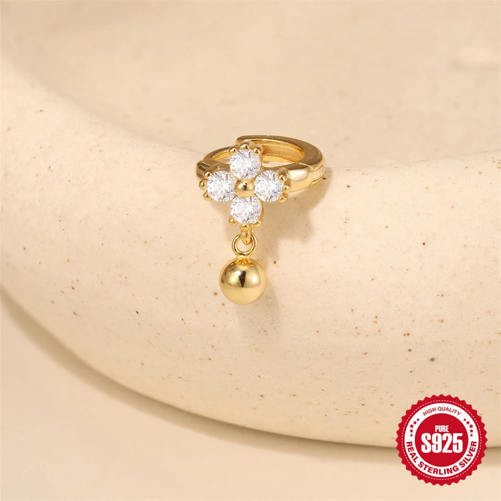 Single gold S925 sterling silver clover flower geometry ear clip pierced earring