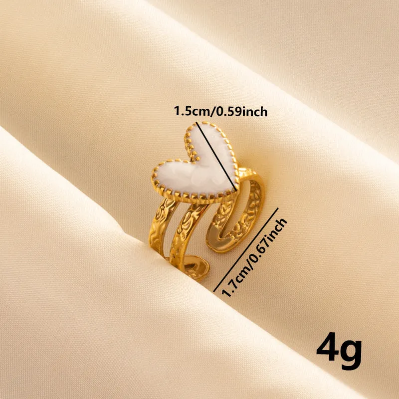 304 stainless steel heart-shaped drip open ring with polished finish in three colour options