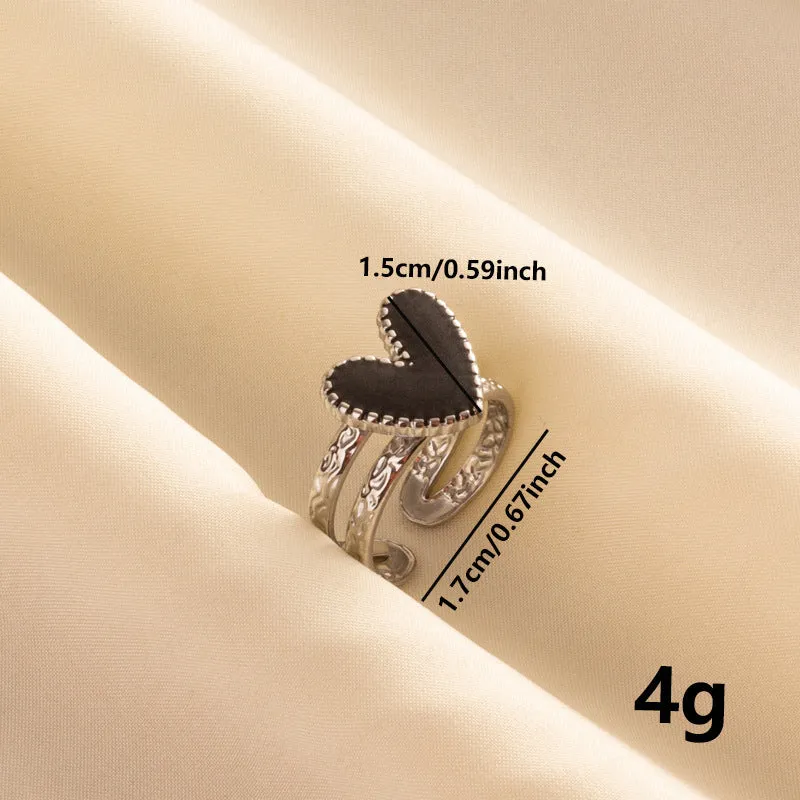304 stainless steel heart-shaped drip open ring with polished finish in three colour options