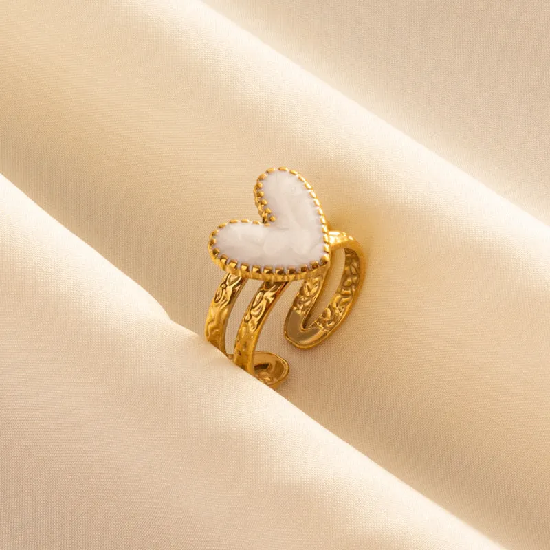 304 stainless steel heart-shaped drip open ring with polished finish in three colour options