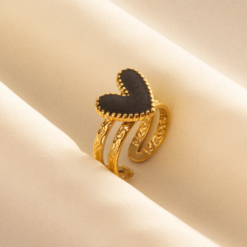 304 stainless steel heart-shaped drip open ring with polished finish in three colour options