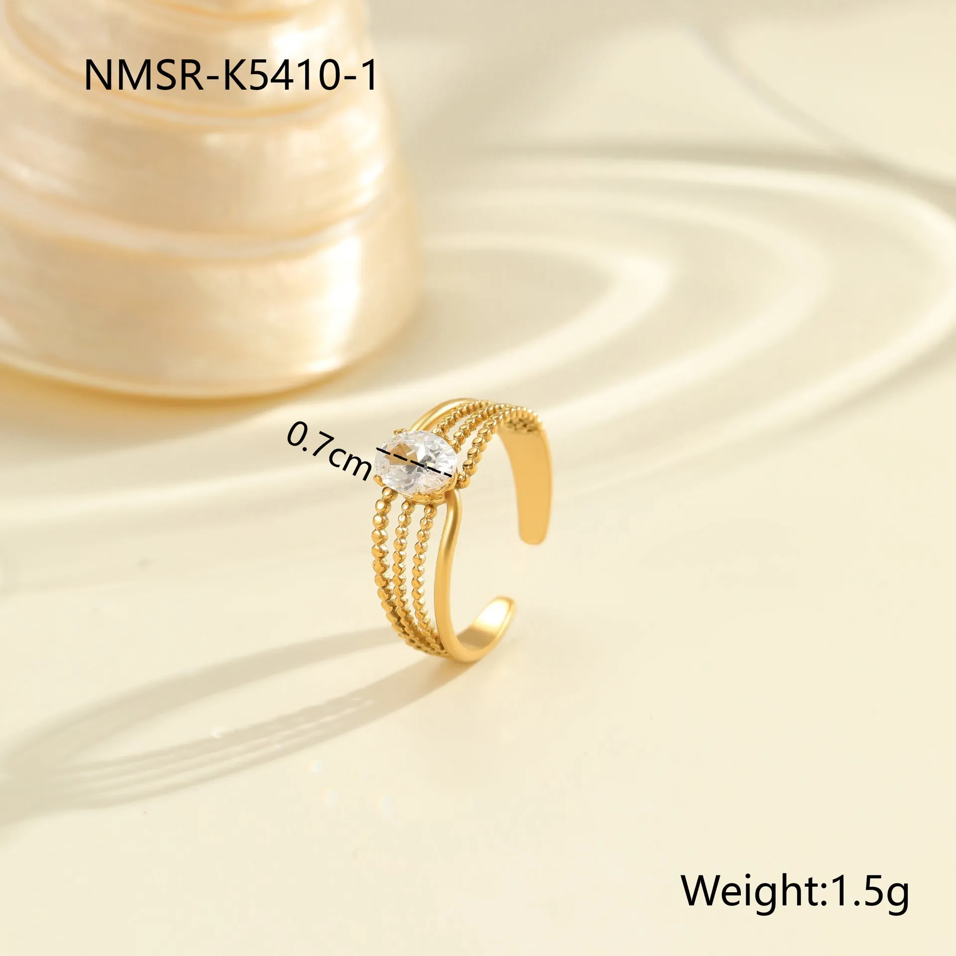 Gold electroplated stainless steel open mouth ring with zircon decoration and geometry design