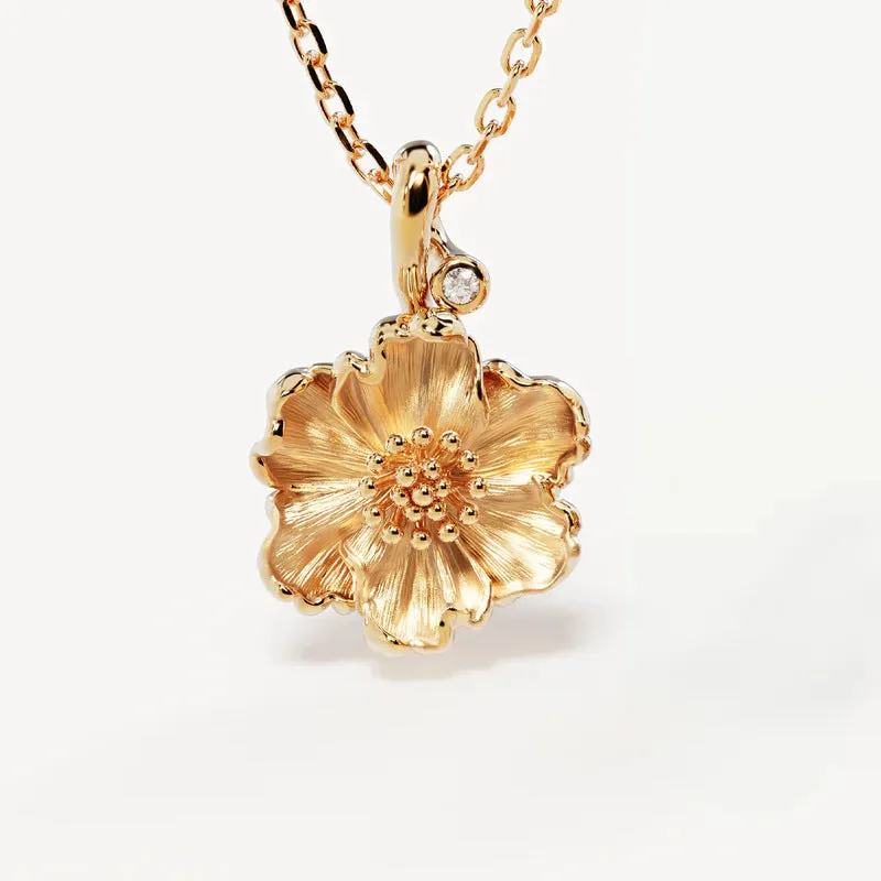 Women's creative all-match flower pendant necklace made of 304 stainless steel with 18K gold electroplating, 45cm chain length