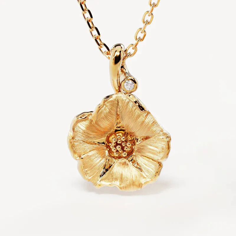 Women's creative all-match flower pendant necklace made of 304 stainless steel with 18K gold electroplating, 45cm chain length