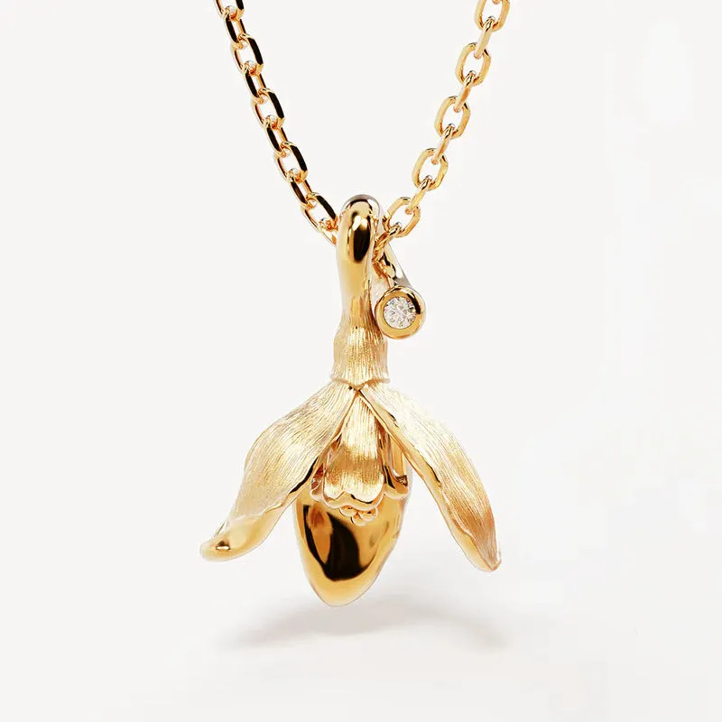 Women's creative all-match flower pendant necklace made of 304 stainless steel with 18K gold electroplating, 45cm chain length