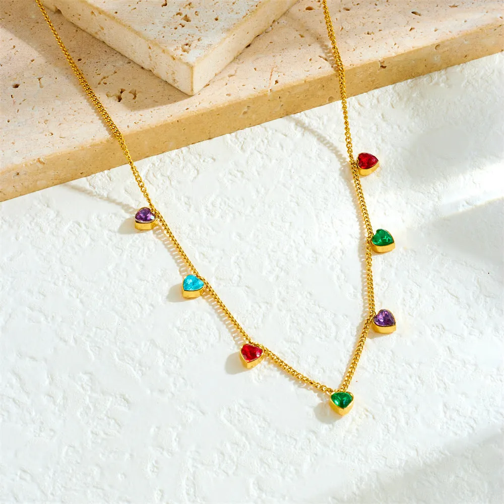Women's gold-plated heart necklace with adjustable chain on stainless steel