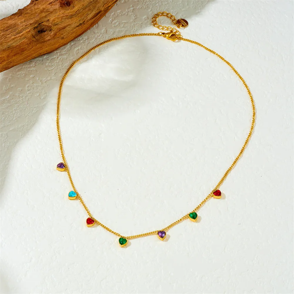 Women's gold-plated heart necklace with adjustable chain on stainless steel