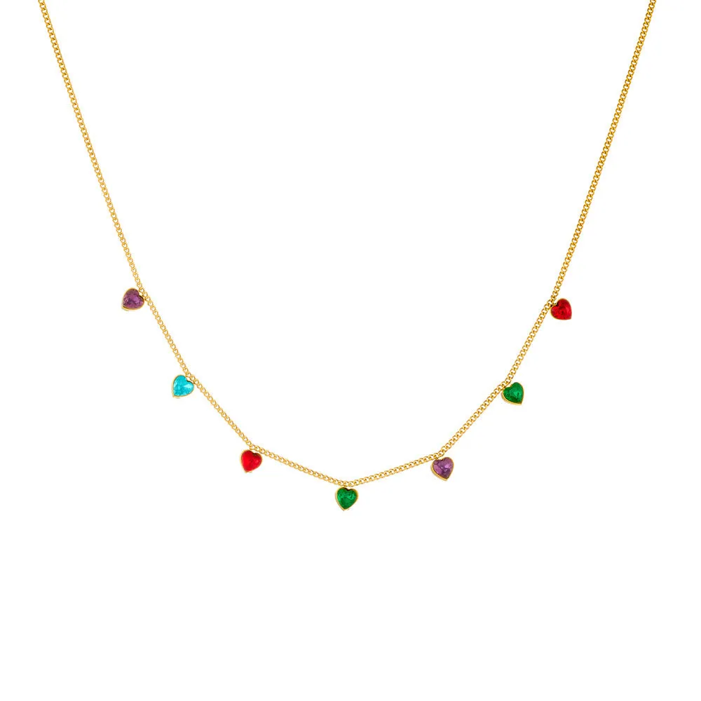 Women's gold-plated heart necklace with adjustable chain on stainless steel