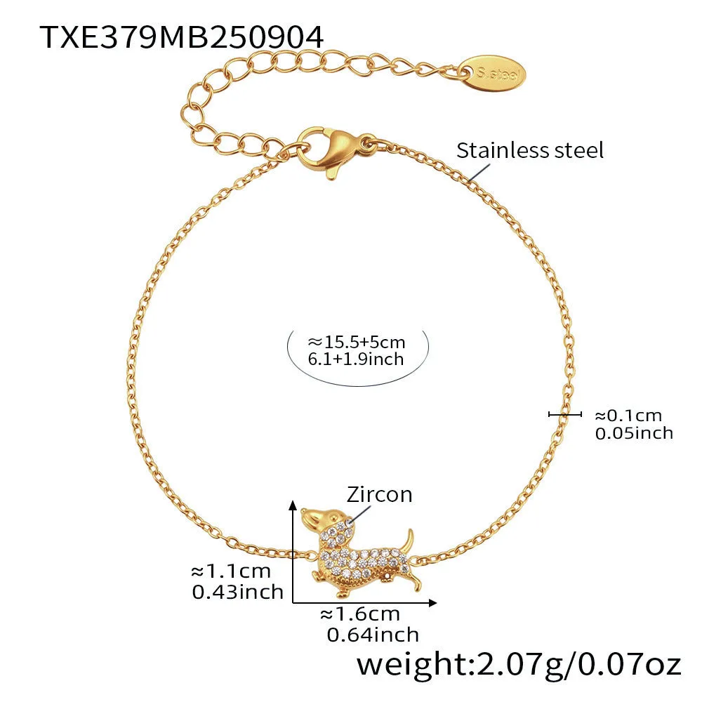 Gold puppy zircon bracelet with chain pattern and full zirconium accents on titanium steel