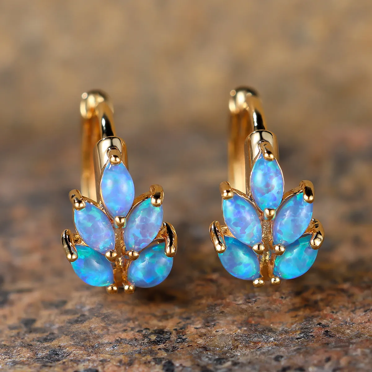 Copper ear clip with leaf geometric design, electroplated rose gold finish, non-pierced clip style for women.