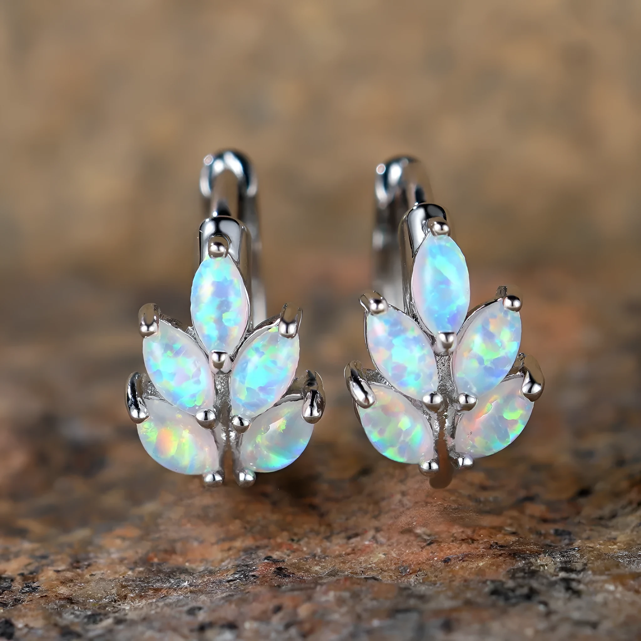 Copper ear clip with leaf geometric design, electroplated rose gold finish, non-pierced clip style for women.