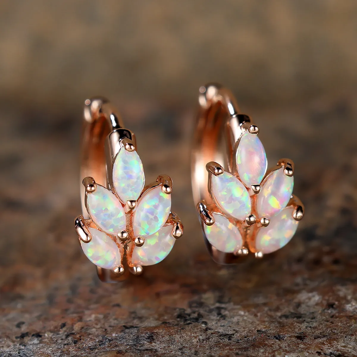 Copper ear clip with leaf geometric design, electroplated rose gold finish, non-pierced clip style for women.