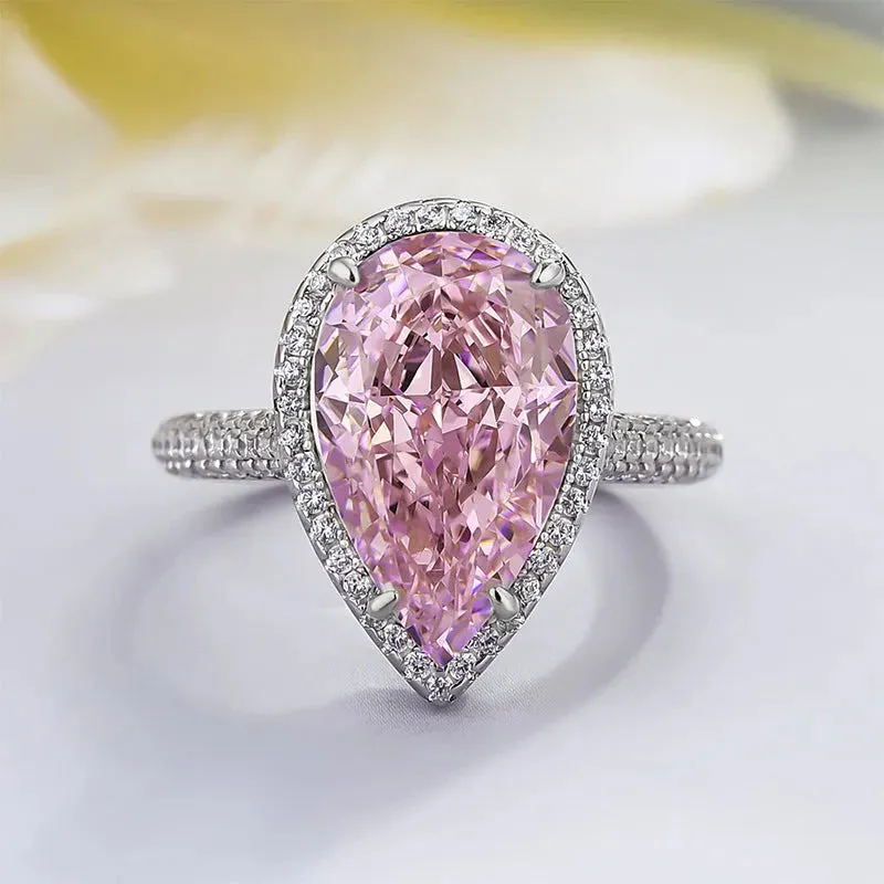 Inlaid zircon copper fashion ring for women, pink colour, size No 7