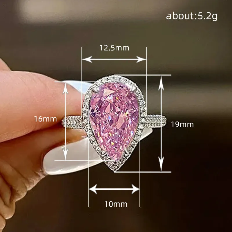Inlaid zircon copper fashion ring for women, pink colour, size No 7
