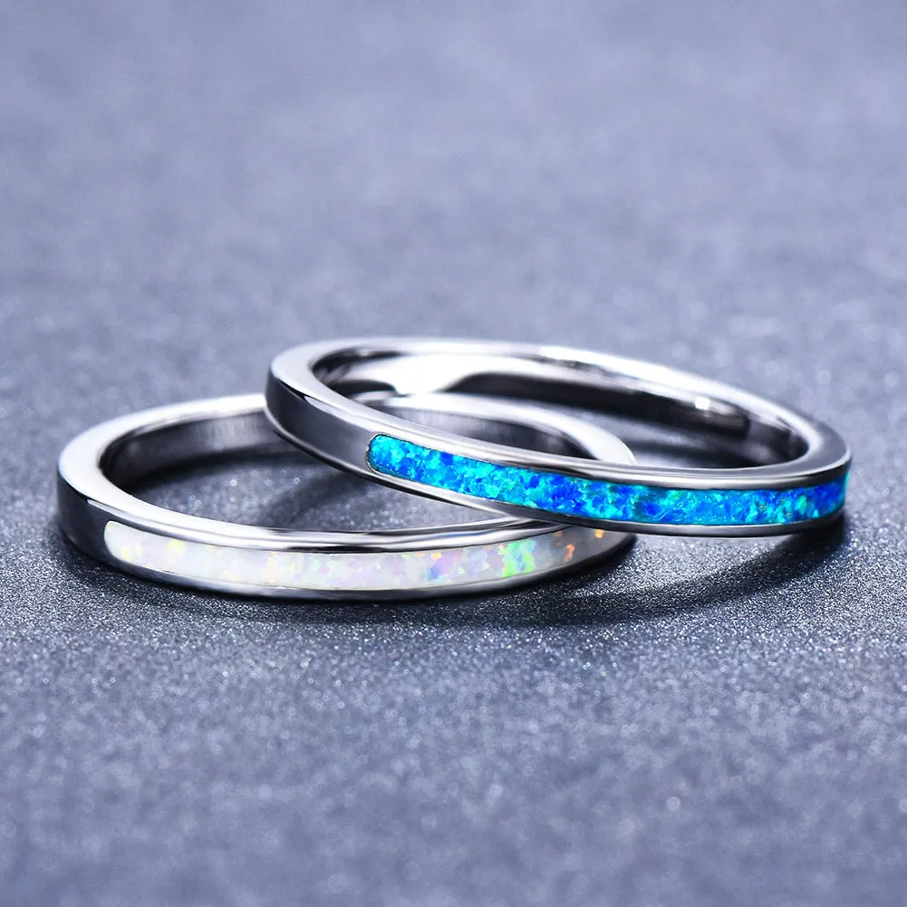 Copper ring with round blue opal stone, geometric simple design