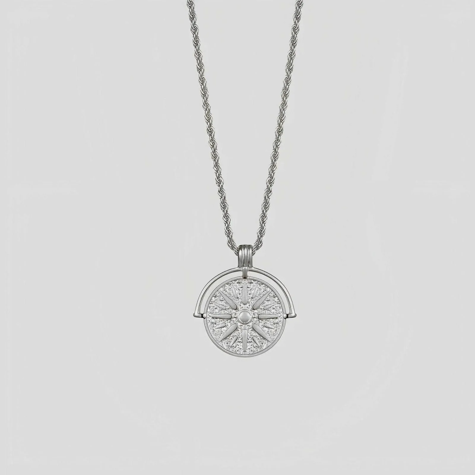 Gold titanium steel sunflower embossed pendant necklace with hemp flowers chain, adjustable 41-50 cm