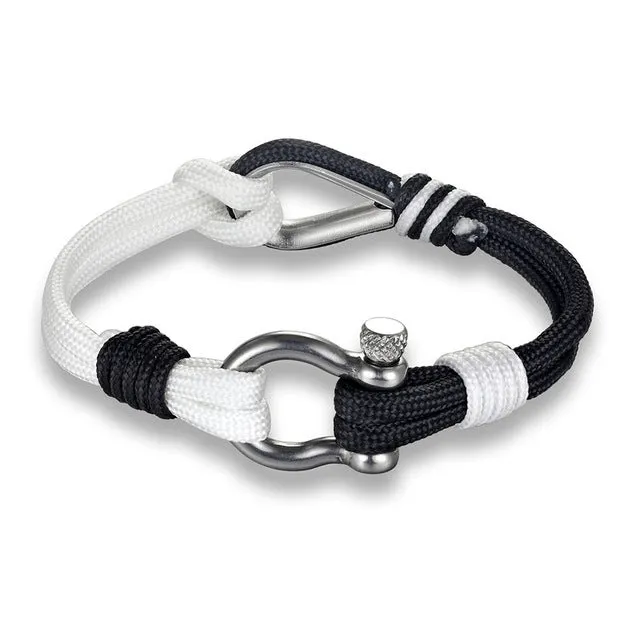 Cotton rope chain umbrella bracelet with toggle clasp and stainless steel charm, adjustable 21.5cm length, black colour