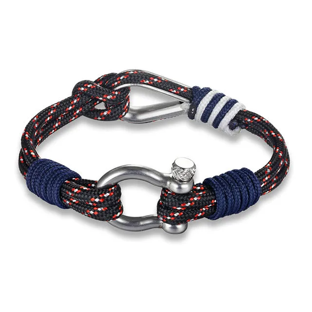 Cotton rope chain umbrella bracelet with toggle clasp and stainless steel charm, adjustable 21.5cm length, black colour