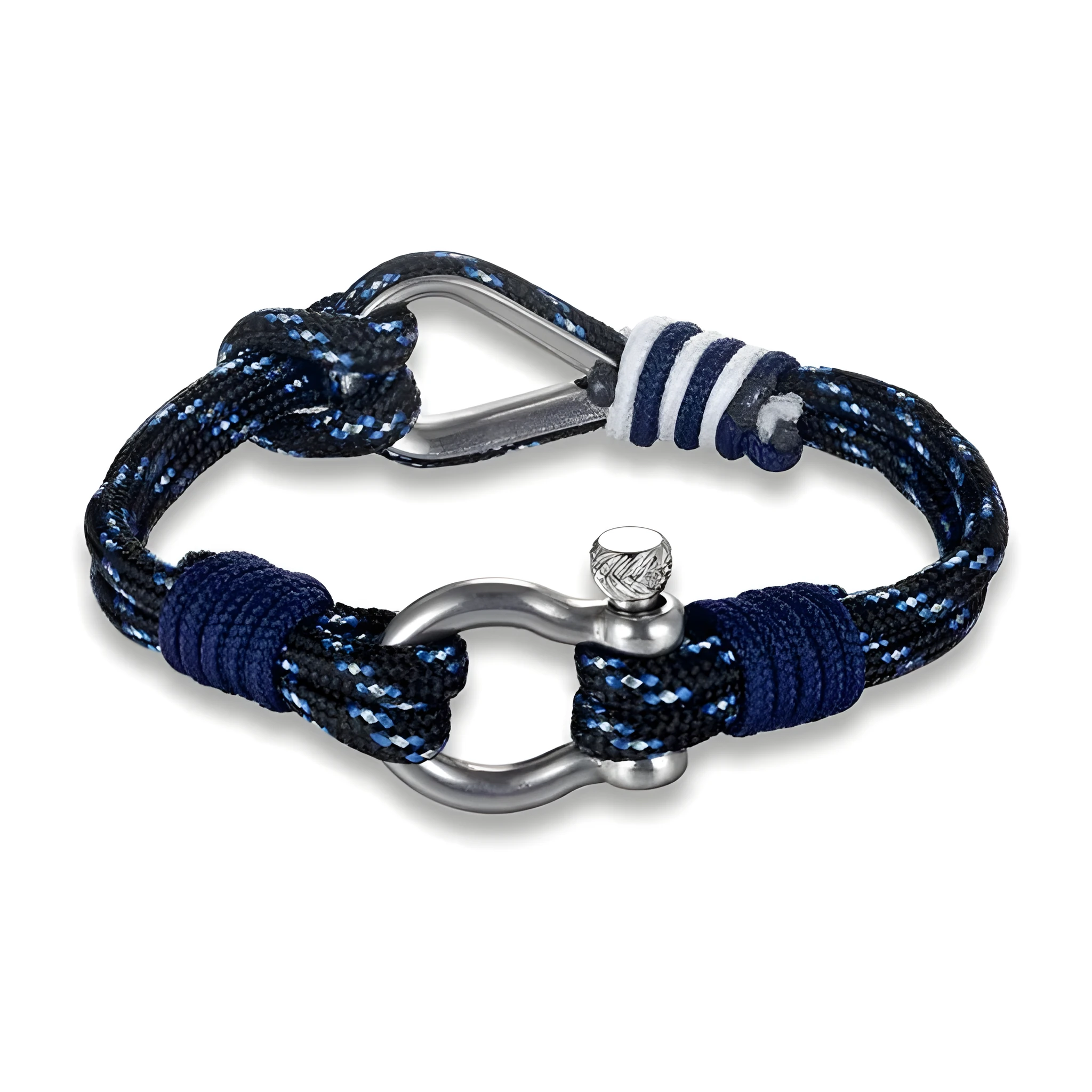 Cotton rope chain umbrella bracelet with toggle clasp and stainless steel charm, adjustable 21.5cm length, black colour