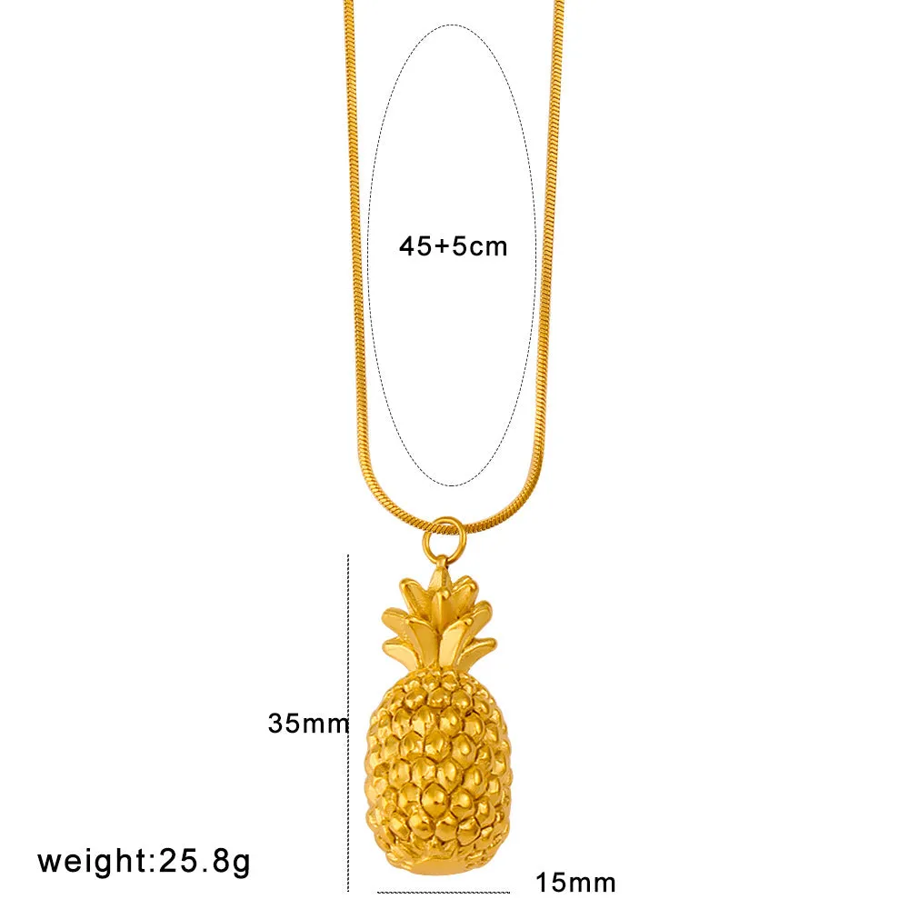 Stainless steel necklace with a choice of apple, grape, watermelon, banana, pineapple or strawberry fruit pendant.