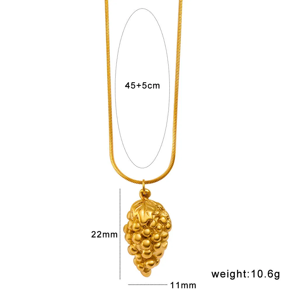 Stainless steel necklace with a choice of apple, grape, watermelon, banana, pineapple or strawberry fruit pendant.
