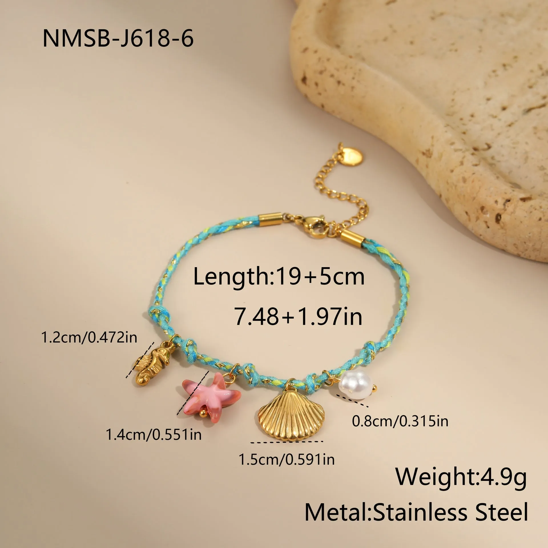 Handmade stainless steel necklace with coloured braided rope detail and geometric pendant