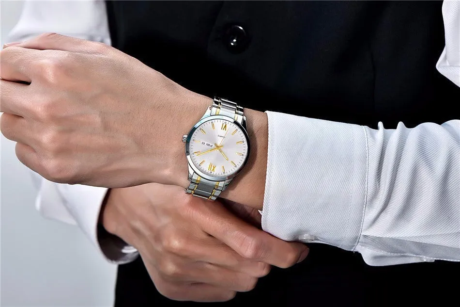 Fashion business quartz watch with 40mm dial, mineral glass mirror, and stainless steel butterfly buckle, black colour option