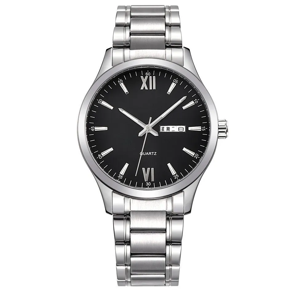 Fashion business quartz watch with 40mm dial, mineral glass mirror, and stainless steel butterfly buckle, black colour option