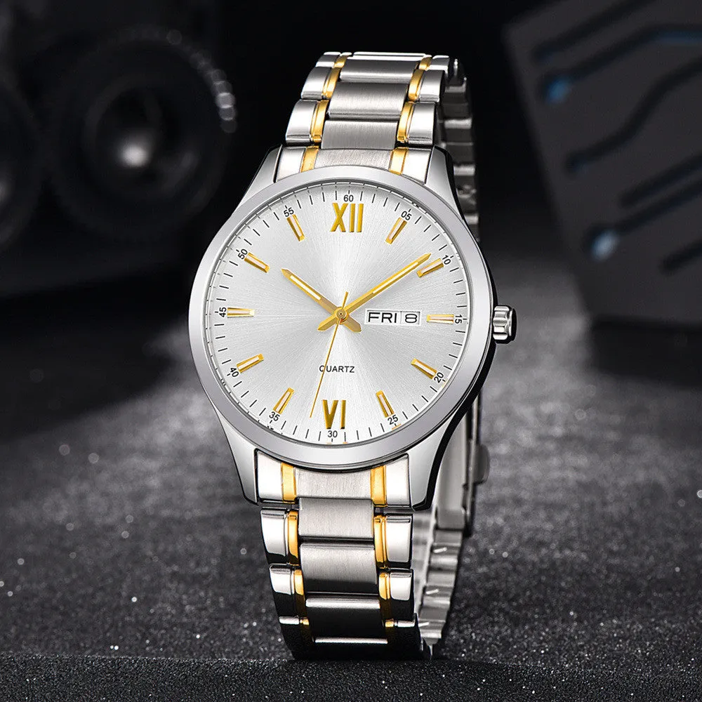 Fashion business quartz watch with 40mm dial, mineral glass mirror, and stainless steel butterfly buckle, black colour option