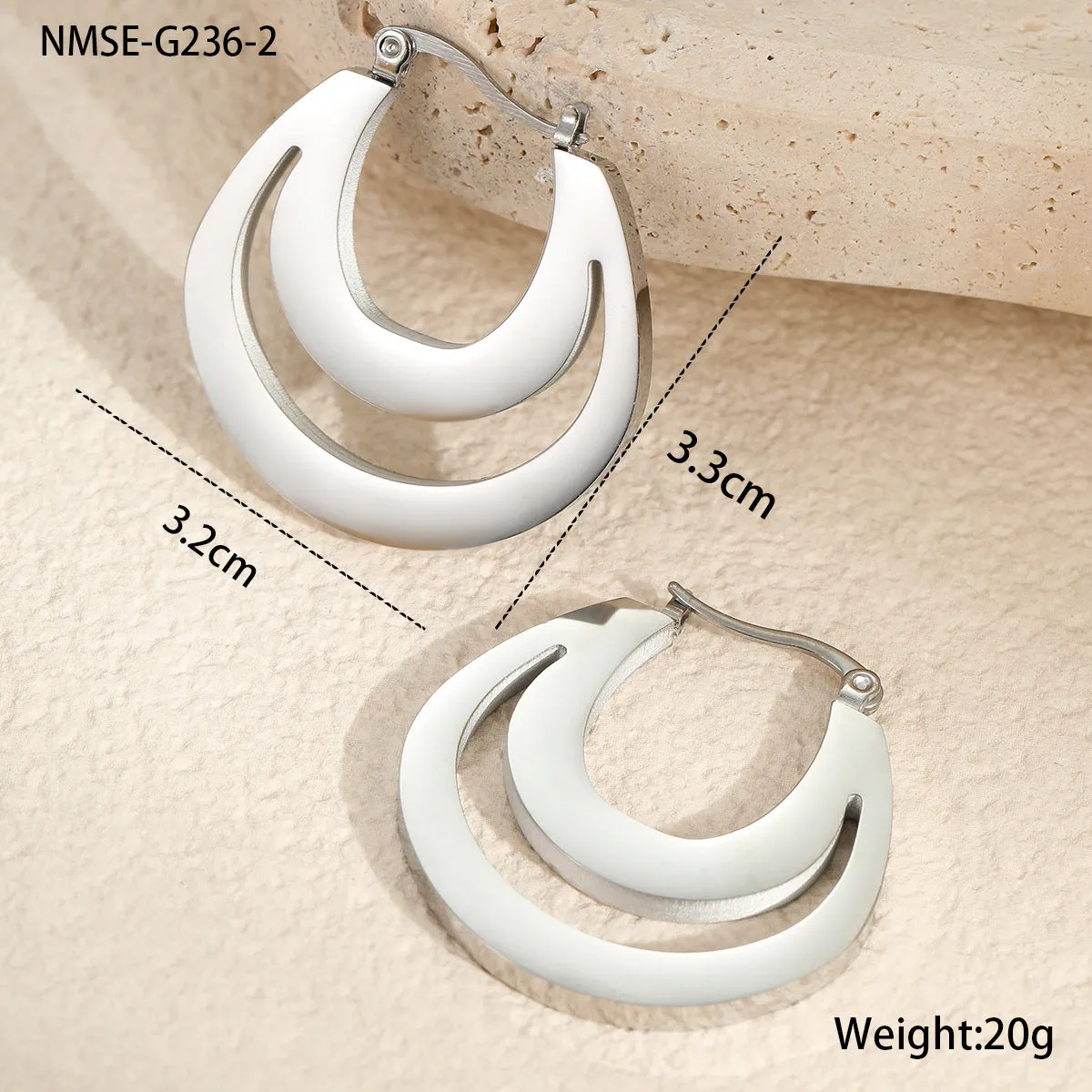 Geometric French earrings with round ring design in gold or steel metallic finish