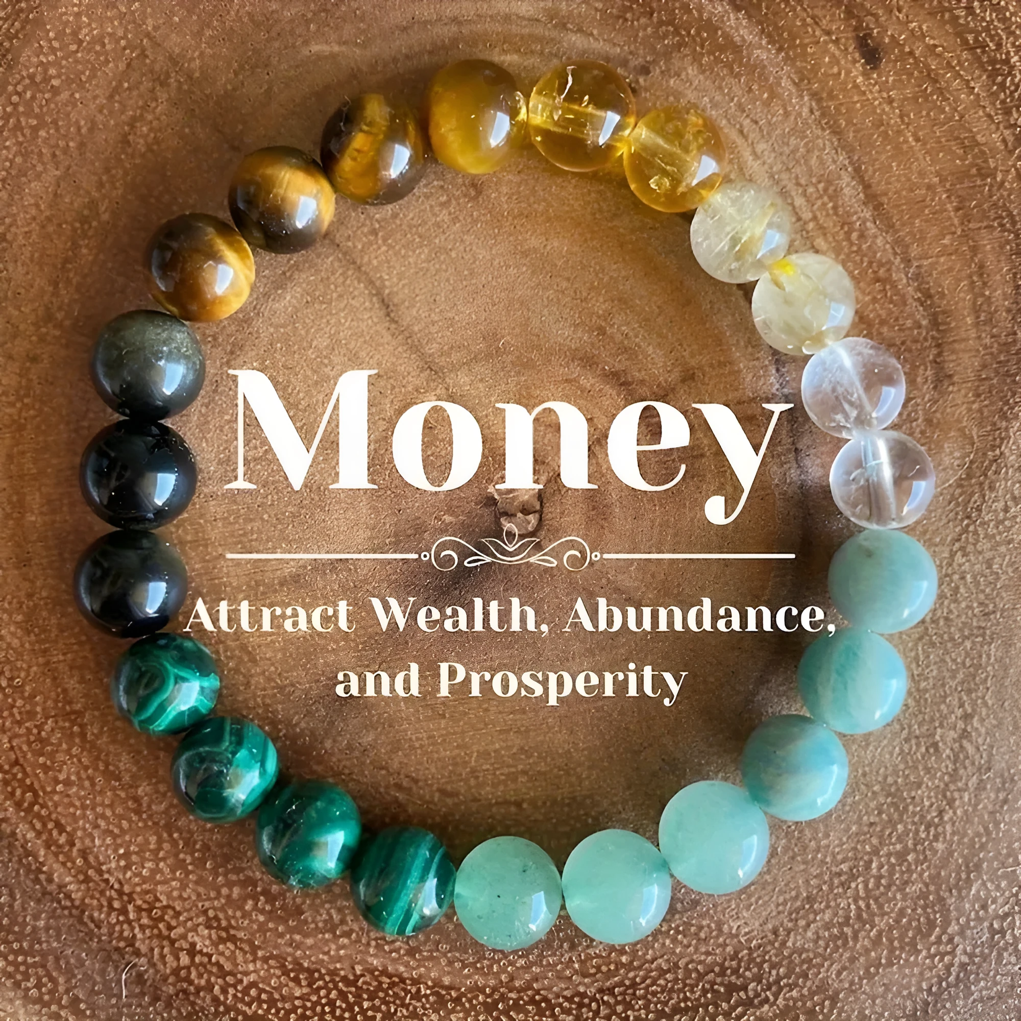 Natural stone bracelet with citrine, dongling stone, and malachite in a crystal setting, unisex design