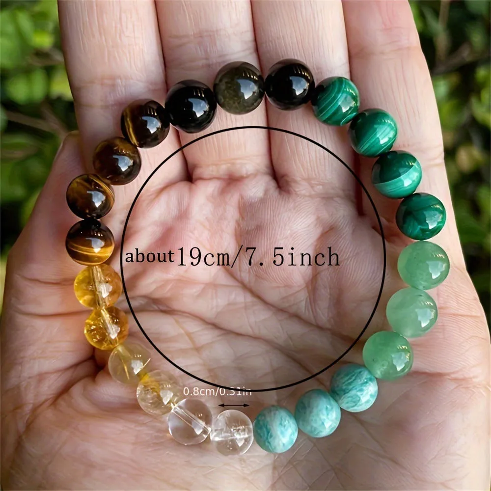Natural stone bracelet with citrine, dongling stone, and malachite in a crystal setting, unisex design