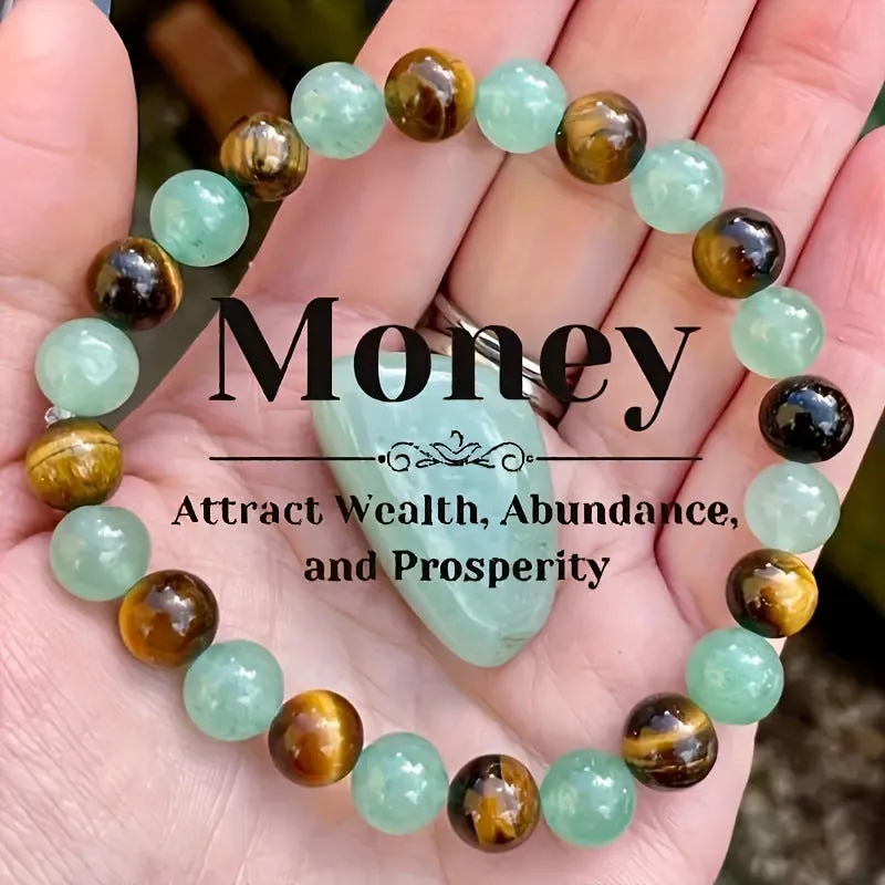 Natural stone bracelet with citrine, dongling stone, and malachite in a crystal setting, unisex design