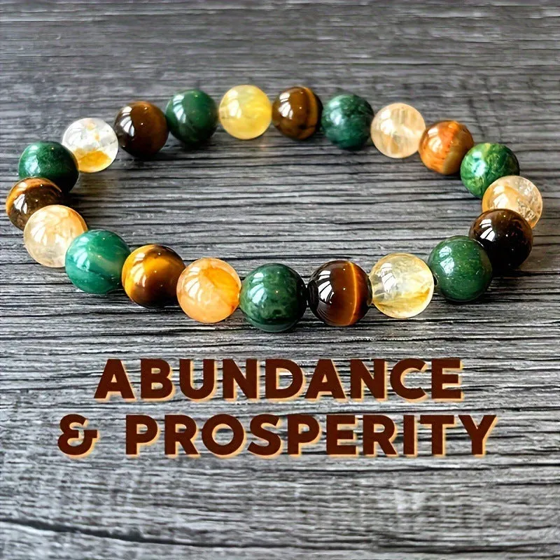 Natural stone bracelet with citrine, dongling stone, and malachite in a crystal setting, unisex design