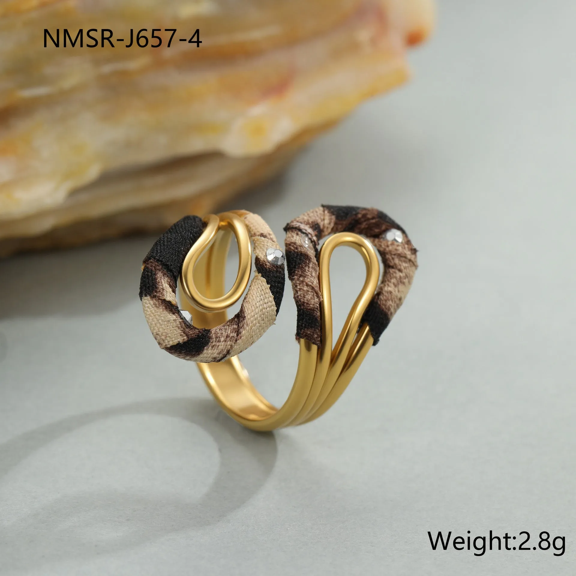 Stainless steel open mouth ring with leopard print design in geometric heart star shapes