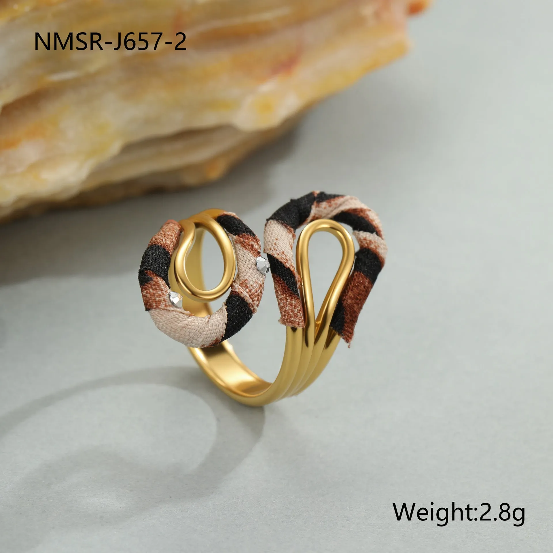 Stainless steel open mouth ring with leopard print design in geometric heart star shapes