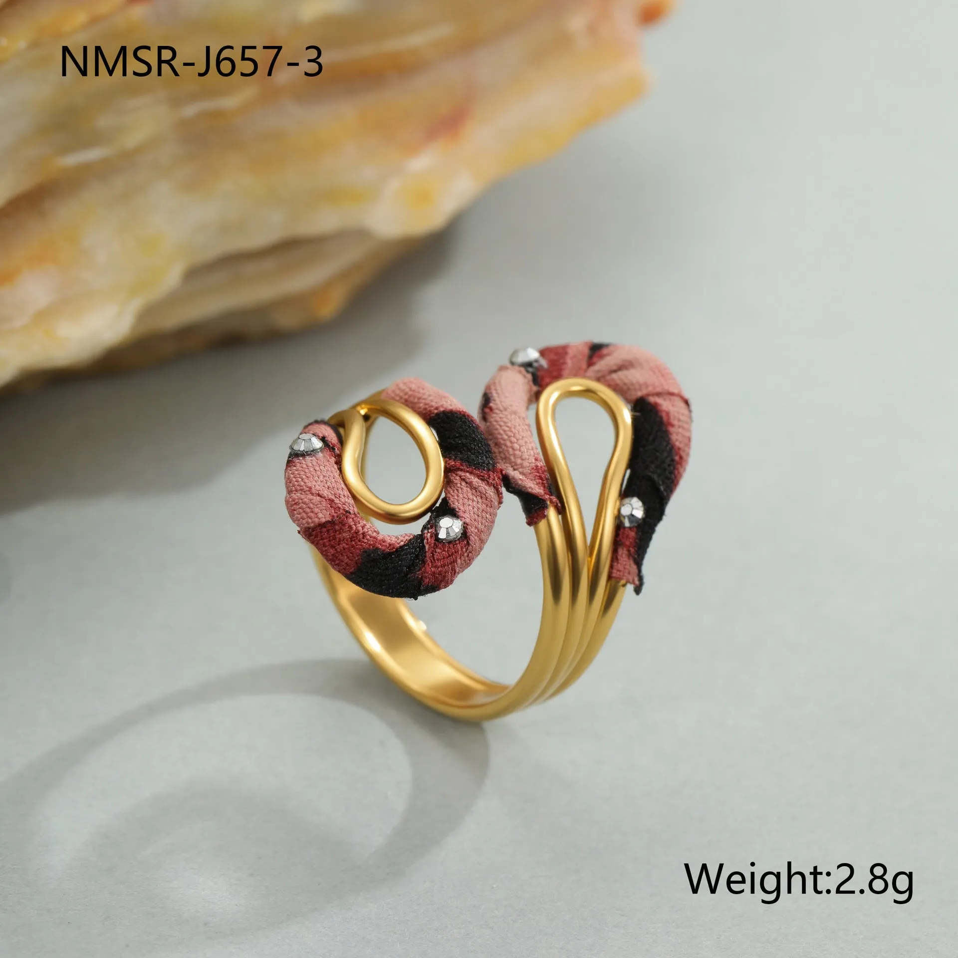 Stainless steel open mouth ring with leopard print design in geometric heart star shapes