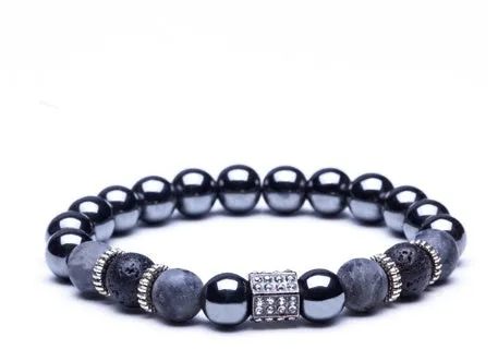 Micro-inlaid crown 6mm matte black copper bead bracelet with copper inlaid zircon on white background