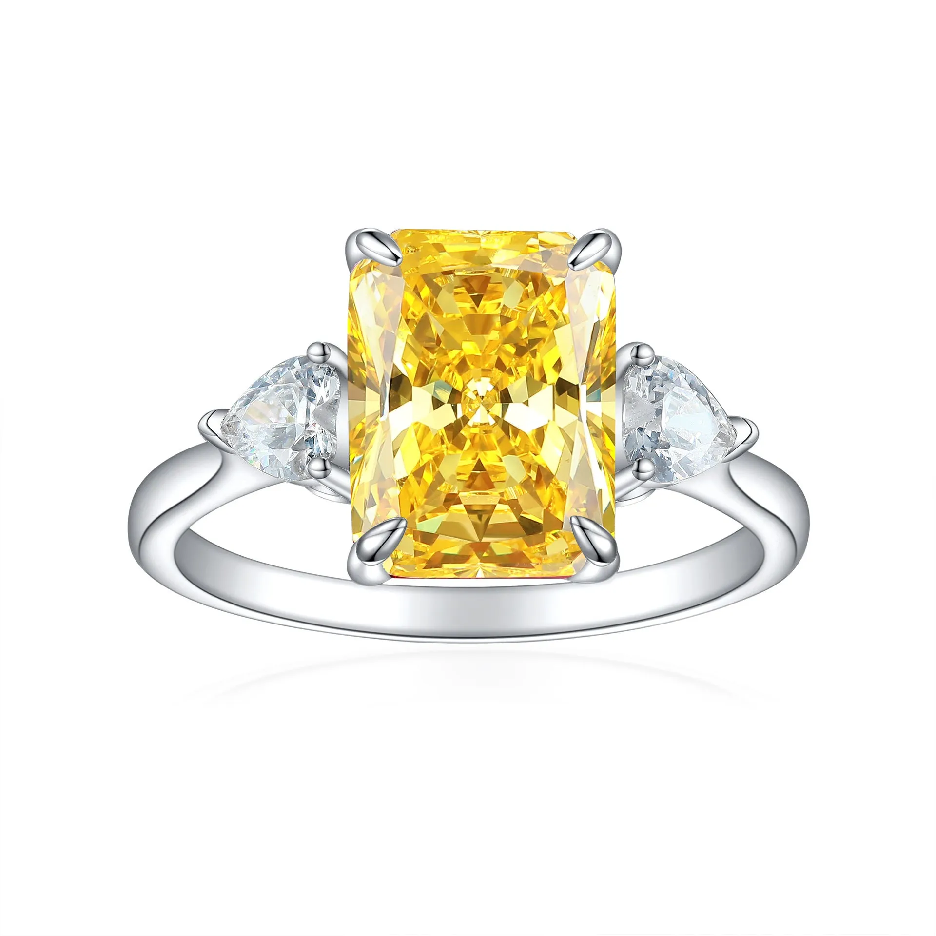 S925 silver rectangular rhinestone ring in eight colours, US sizes 5-10