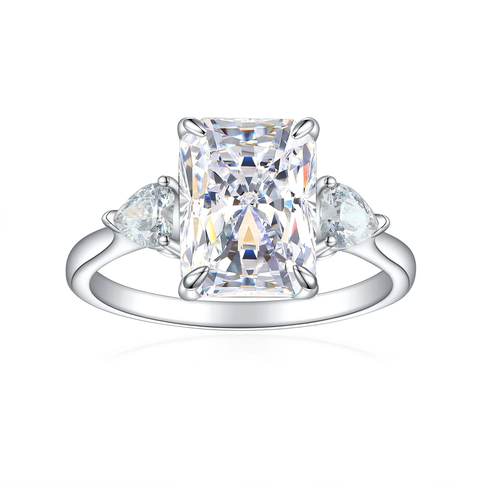 S925 silver rectangular rhinestone ring in eight colours, US sizes 5-10