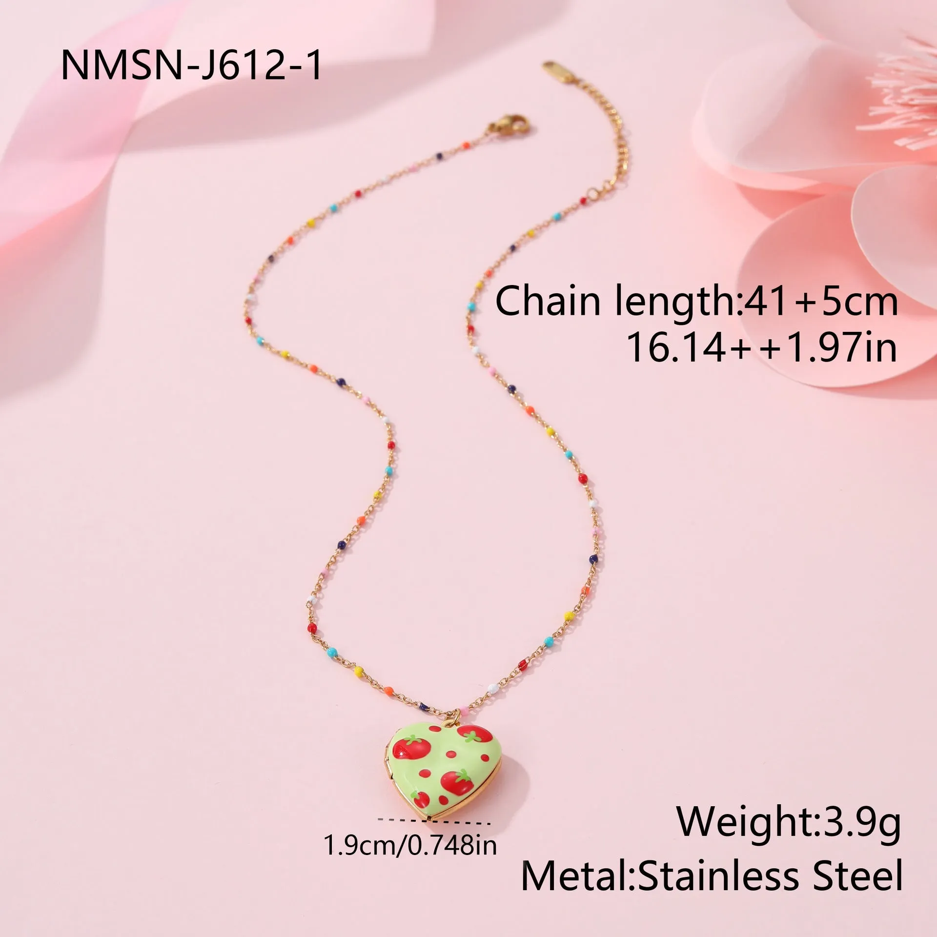 Gold-plated stainless steel necklace with fruit pendant on adjustable chain