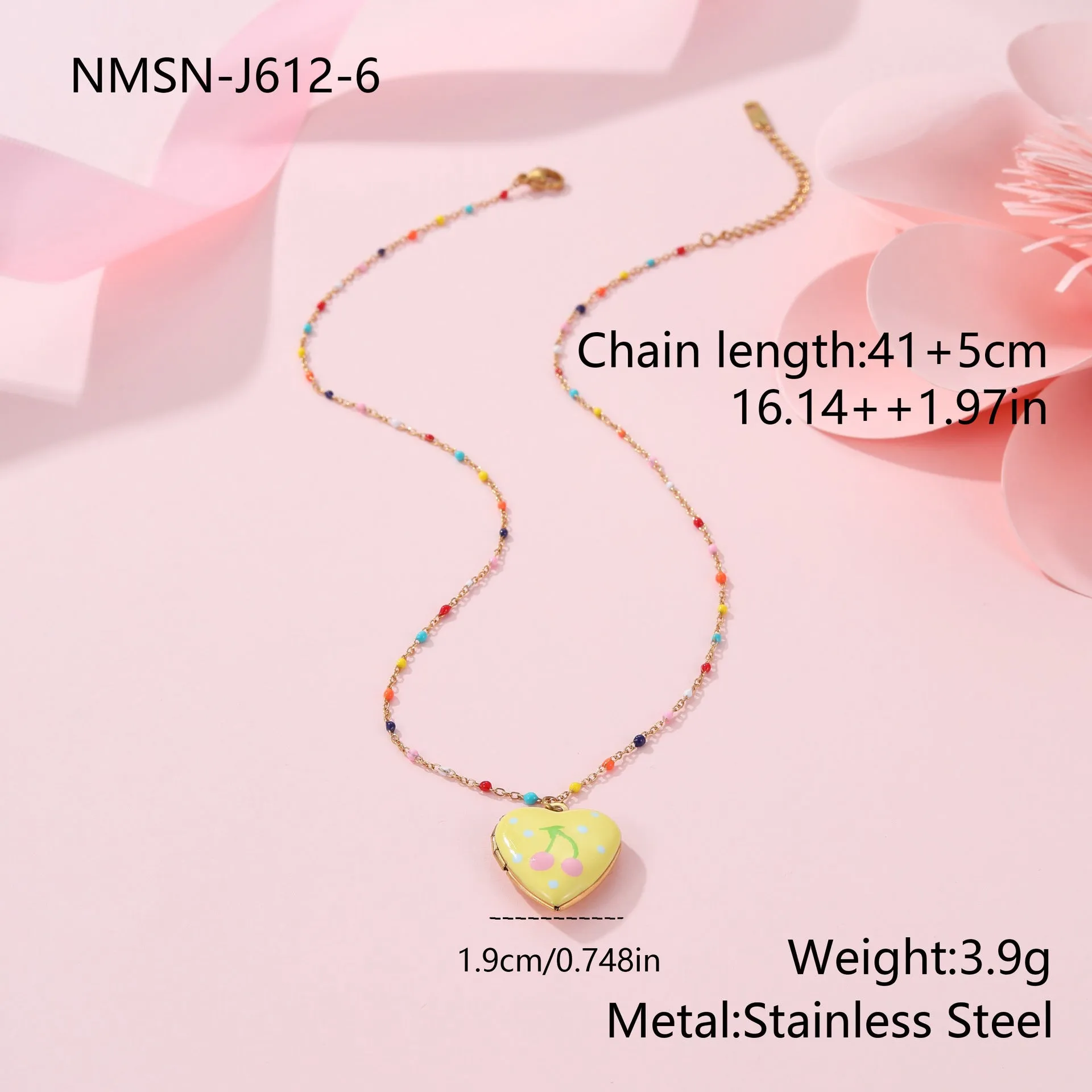 Gold-plated stainless steel necklace with fruit pendant on adjustable chain