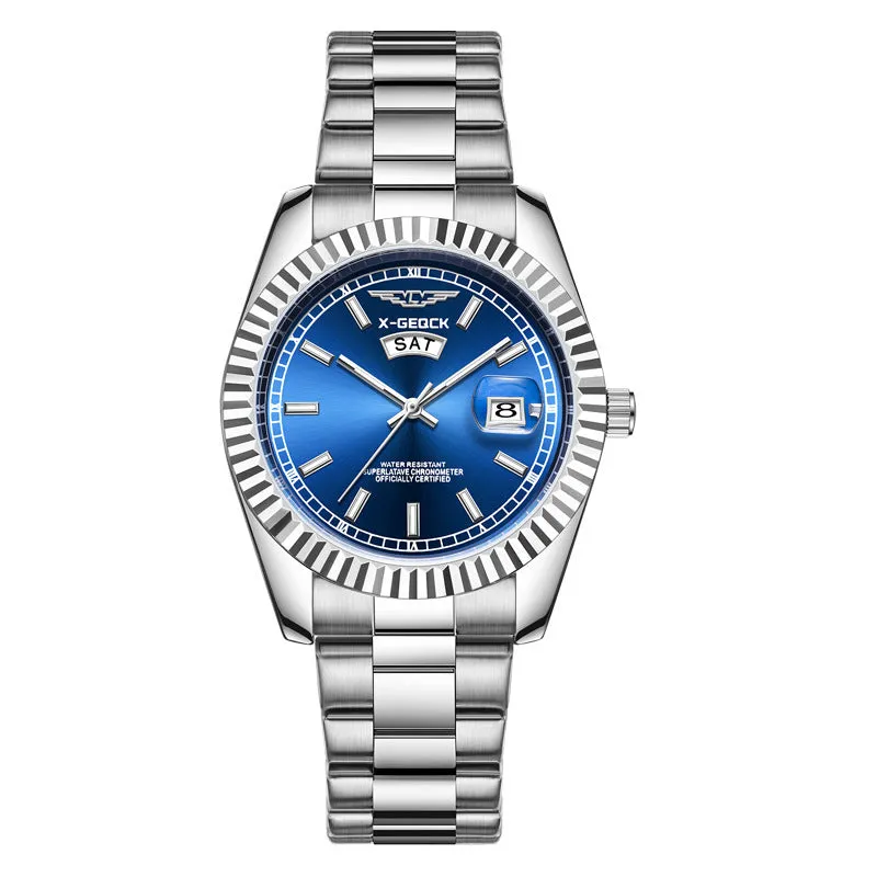Ultra-thin men's waterproof luminous quartz watch with stainless steel strap and round dial