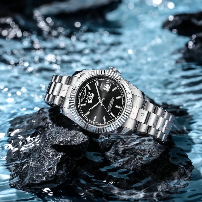 Ultra-thin men's waterproof luminous quartz watch with stainless steel strap and round dial