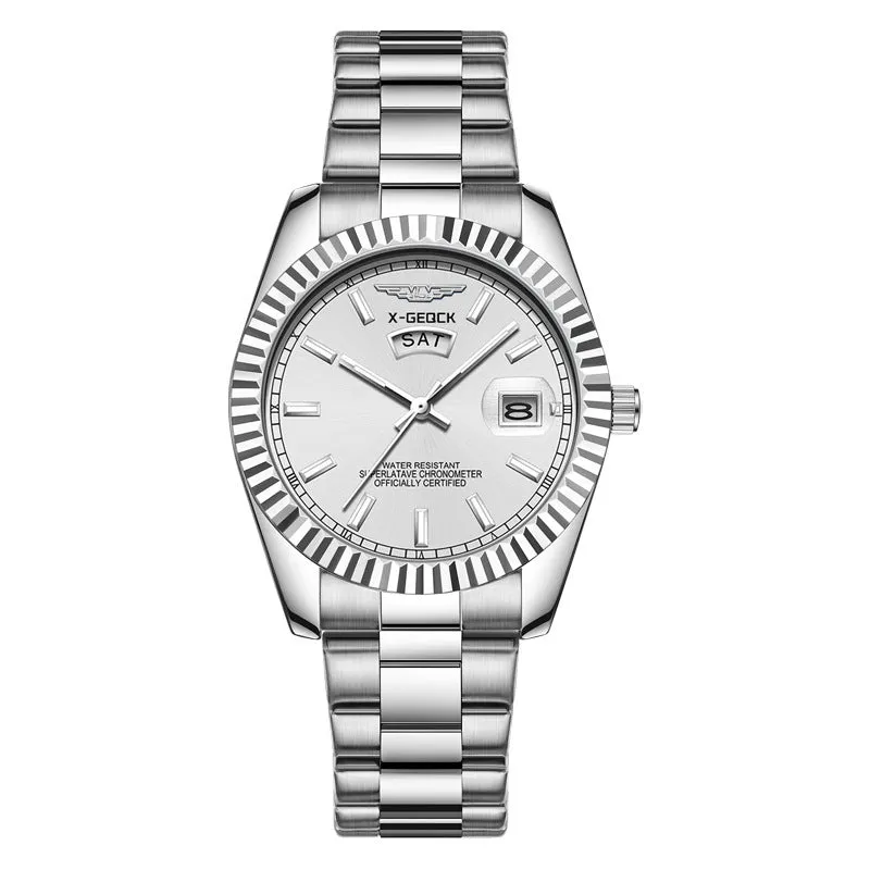 Ultra-thin men's waterproof luminous quartz watch with stainless steel strap and round dial