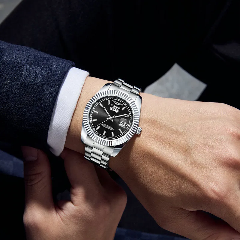 Ultra-thin men's waterproof luminous quartz watch with stainless steel strap and round dial