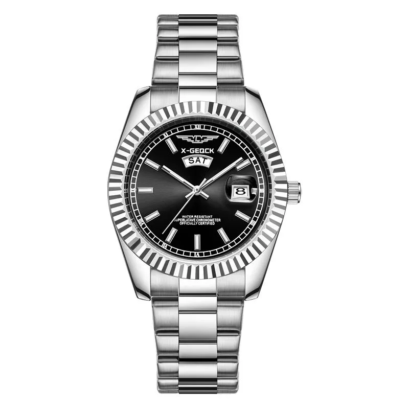 Ultra-thin men's waterproof luminous quartz watch with stainless steel strap and round dial